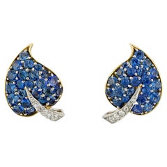 Vintage Van Cleef & Arpels Sapphire & Diamond Leaf Earrings  1950s