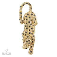 Cartier Sapphire, Emerald & Diamond Panthere Brooch 18K Gold
