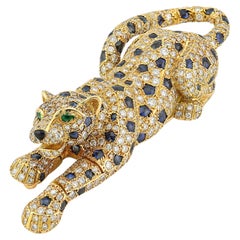 Cartier Sapphire, Emerald & Diamond Panthere Brooch  18K Gold