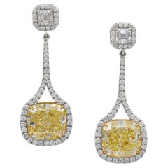 Spectra Fine Jewelry 12.64 carats Yellow Diamond Halo Drop Earrings