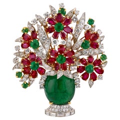 Bulgari 1950s Emerald Ruby Diamond 'Giardinetto' Brooch