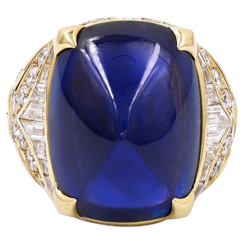 Bulgari 35.72 ct. Ceylon Sapphire Diamond 18K Yellow Gold Ring For Sale