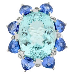 17.68 ct Oval Paraiba Tourmaline, Sapphire & Agate Platinum Ring