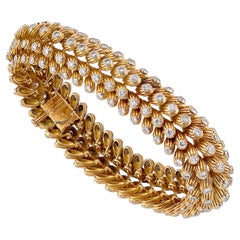 Signed Van Cleef & Arpels Diamond Fluted Bracelet, 1950s