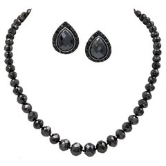 Spectra Fine Jewelry Schwarze Diamant-Halskette-Ohrringe Demi Parure Suite