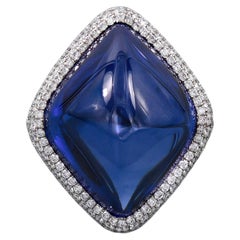 Certified 38.53 Carat Sugarloaf Sapphire Diamond Ring