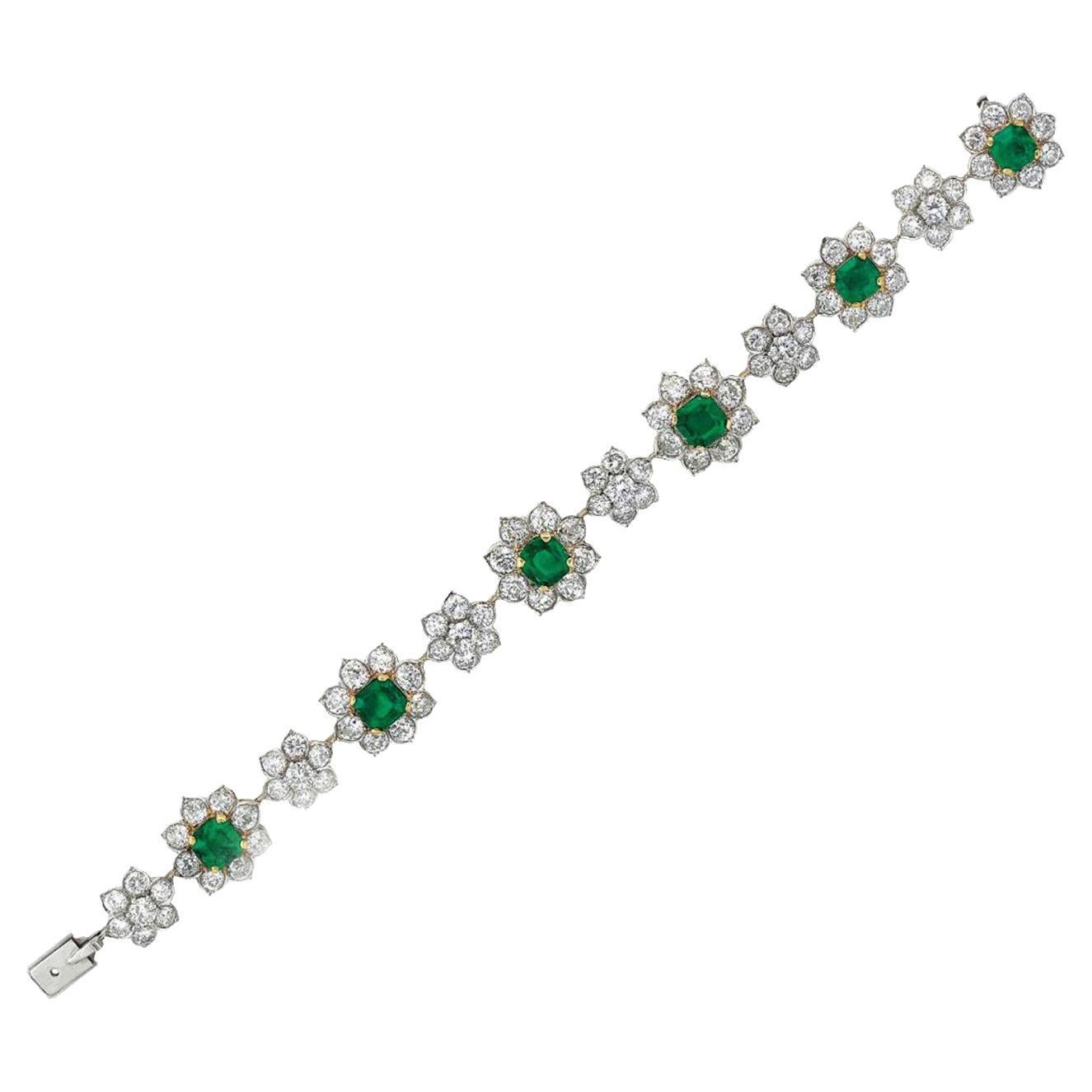 Spectra Fine Jewelry, Emerald Diamond Platinum & Gold Bracelet For Sale