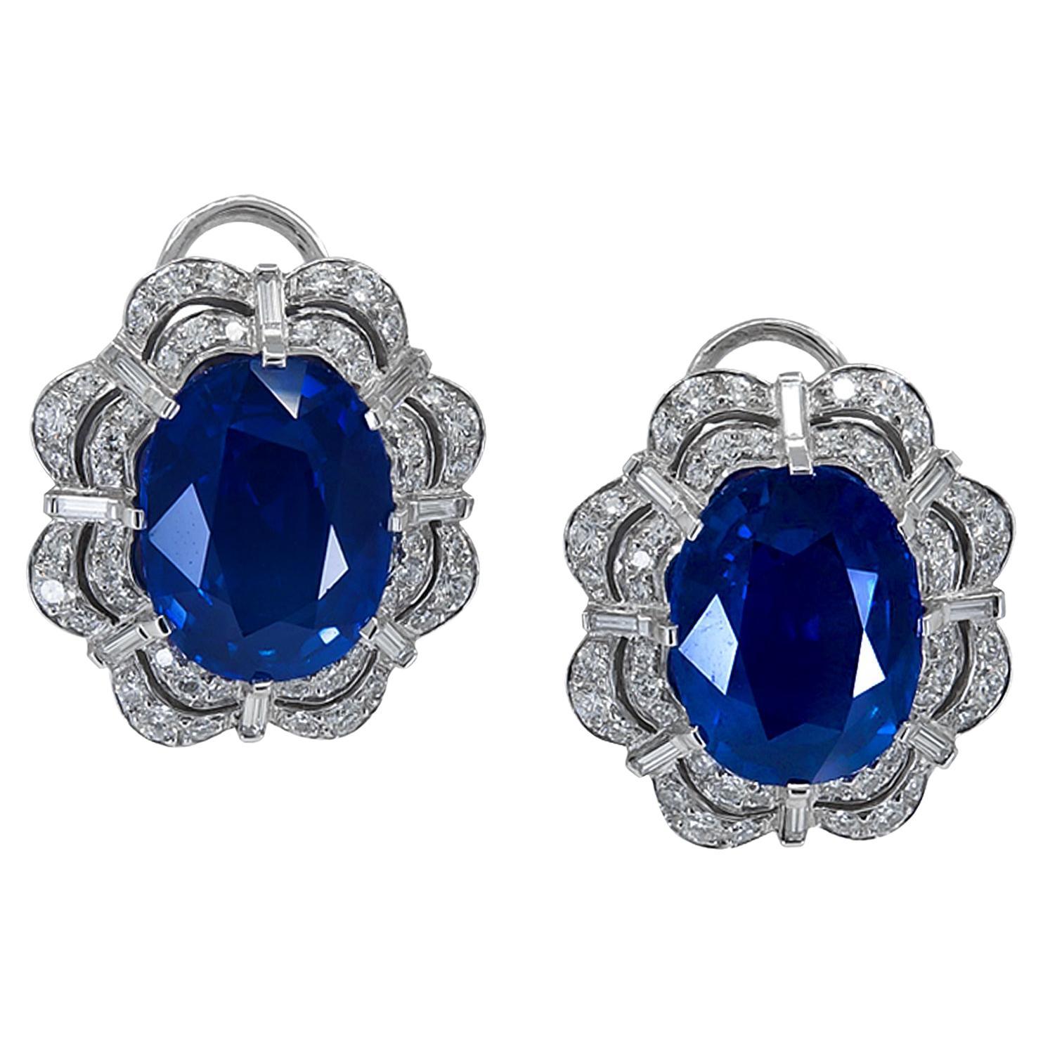 Spectra Fine Jewelry AGL Certified 21.28 Carat Sapphire Diamond Earrings For Sale
