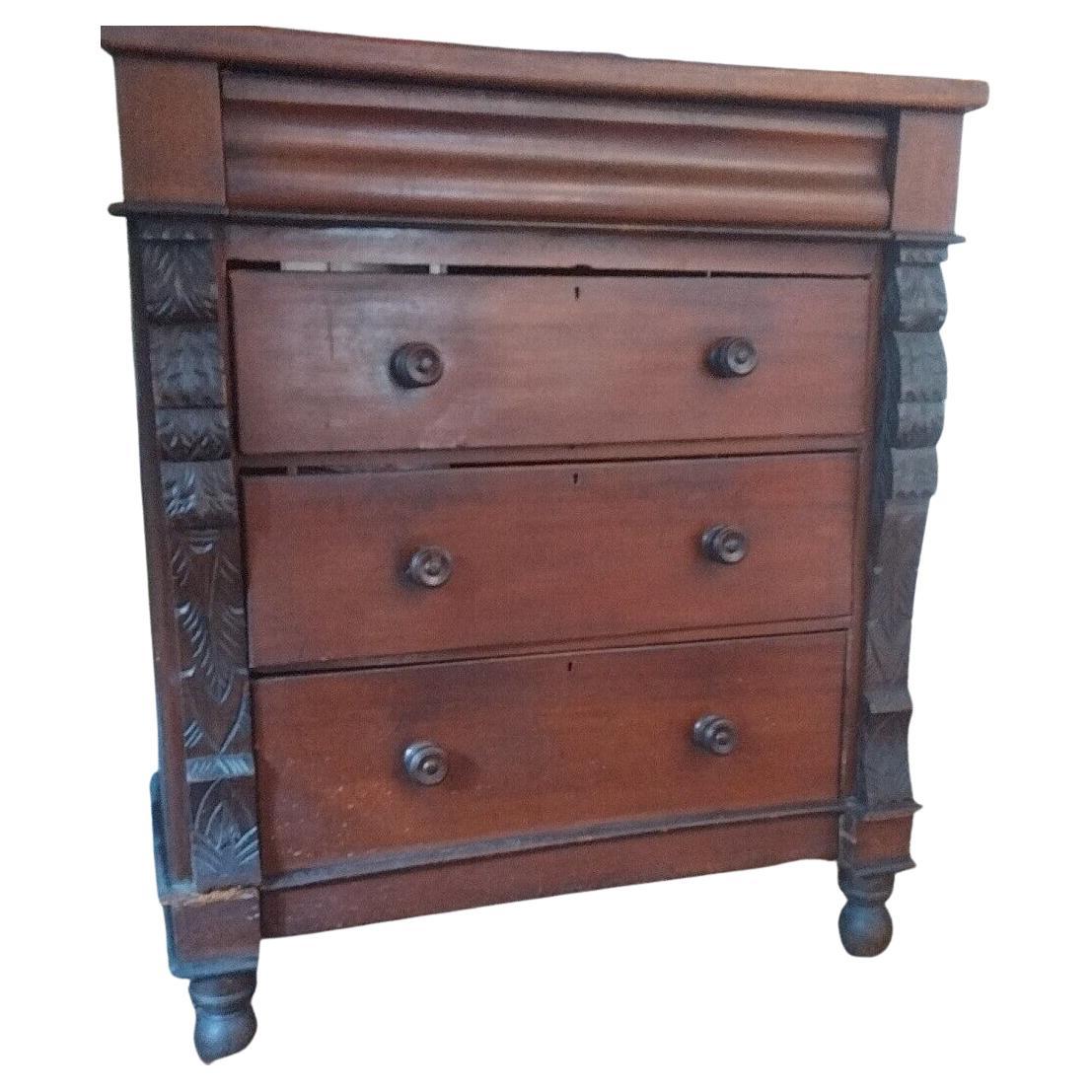 Antique Victorian Mahogany Scotch Chest Of Drawers With Carved Columns For Sale