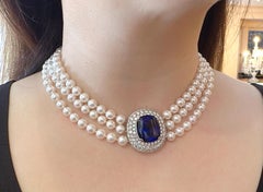Mikimoto Tanzanite, Diamond & Pearl Choker Necklace in 18k White Gold