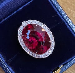 Large 16.87 Carat Oval Rubellite and Diamond Cocktail Ring in Platinum