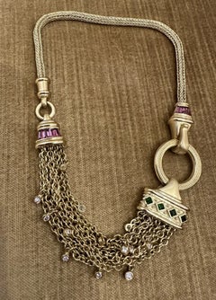 SeidenGang Choker-Halskette aus 18 Karat Gelbgold mit Diamanten und Turmalinen