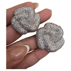 Large Pave Diamond Knot Earrings 10.00 Carat Total Weight in 18k/14k White Gold