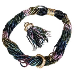 Multi-Strand Tourmaline Bead Necklace with 18k Gold Tassel Clasp