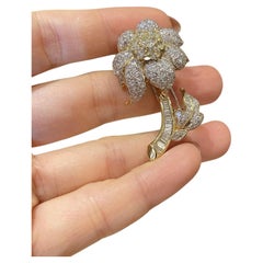 Estate Diamond Flower Brooch in 18k Gold, 6.36 Carats Total Weight