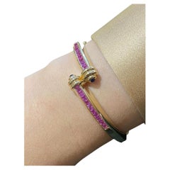 Pink Sapphire Crossover Bangle Bracelet in 18k Yellow Gold