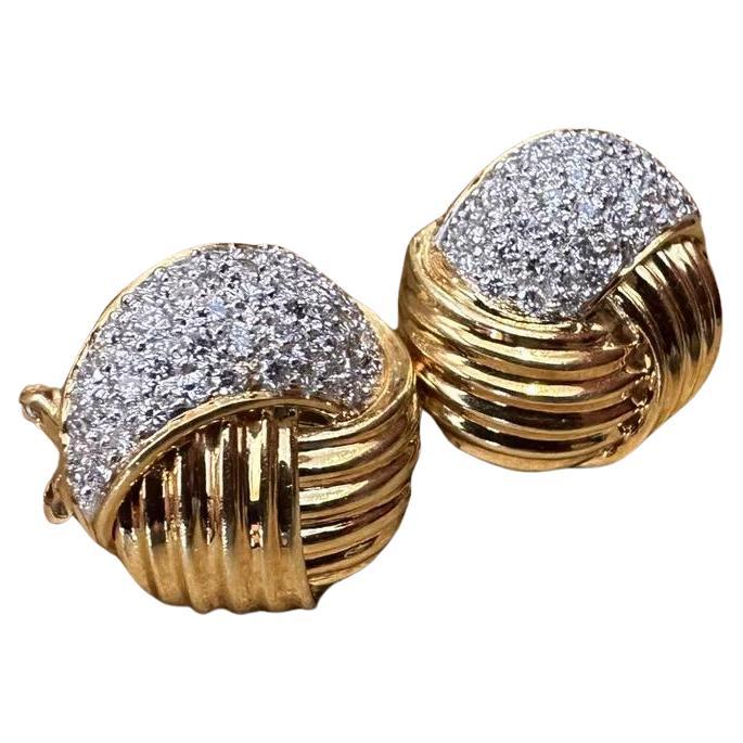 Pavé Diamond Knot Button Earrings 2.00 carat total weight in 18k Yellow Gold  For Sale