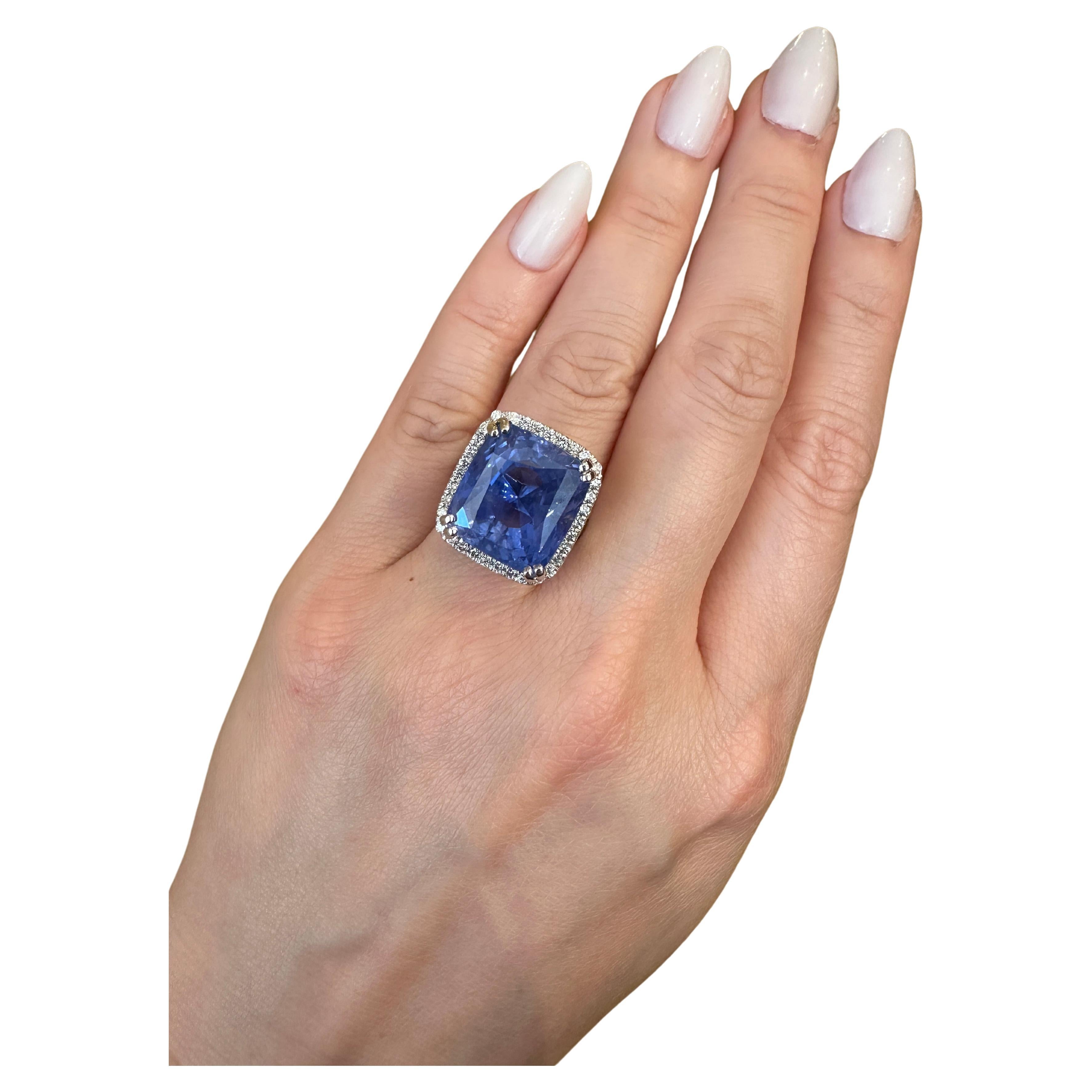 GIA Certified 26.75 carats Unheated Ceylon Sapphire & Diamond Halo Platinum Ring