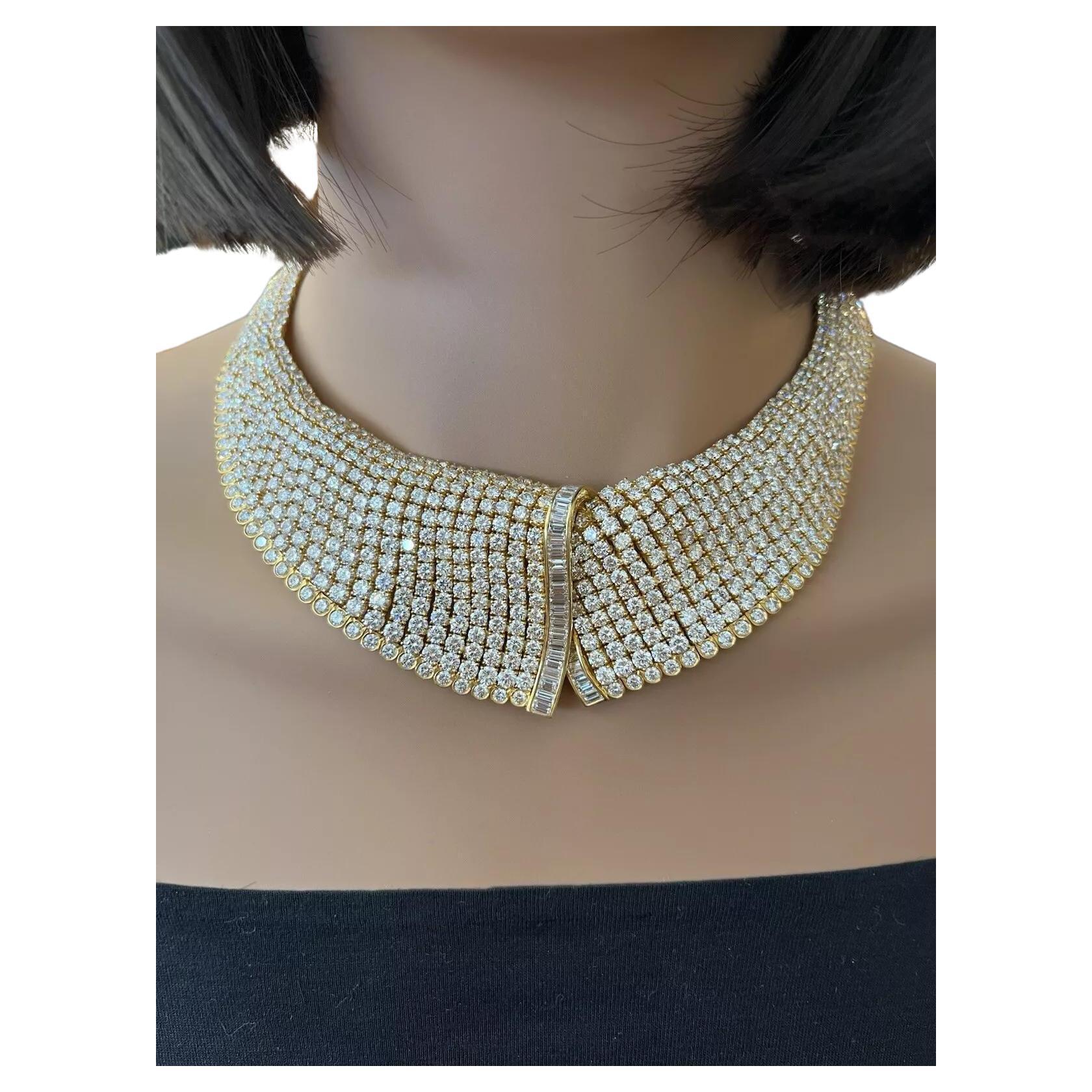 100 carats Diamond Collar Necklace in 18k Yellow Gold