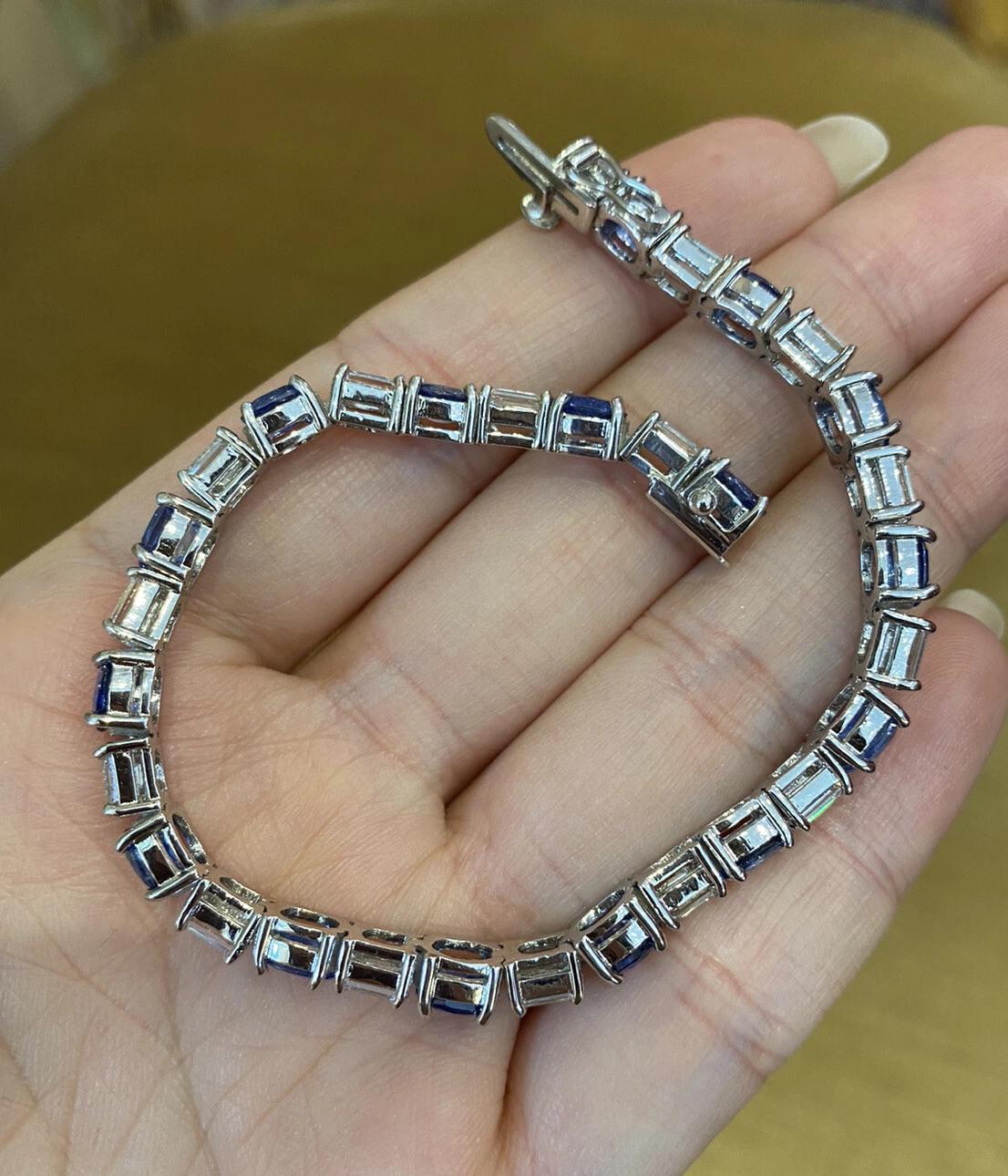 da uomo o donna Bracciale con linea di zaffiri e diamanti in platino in vendita