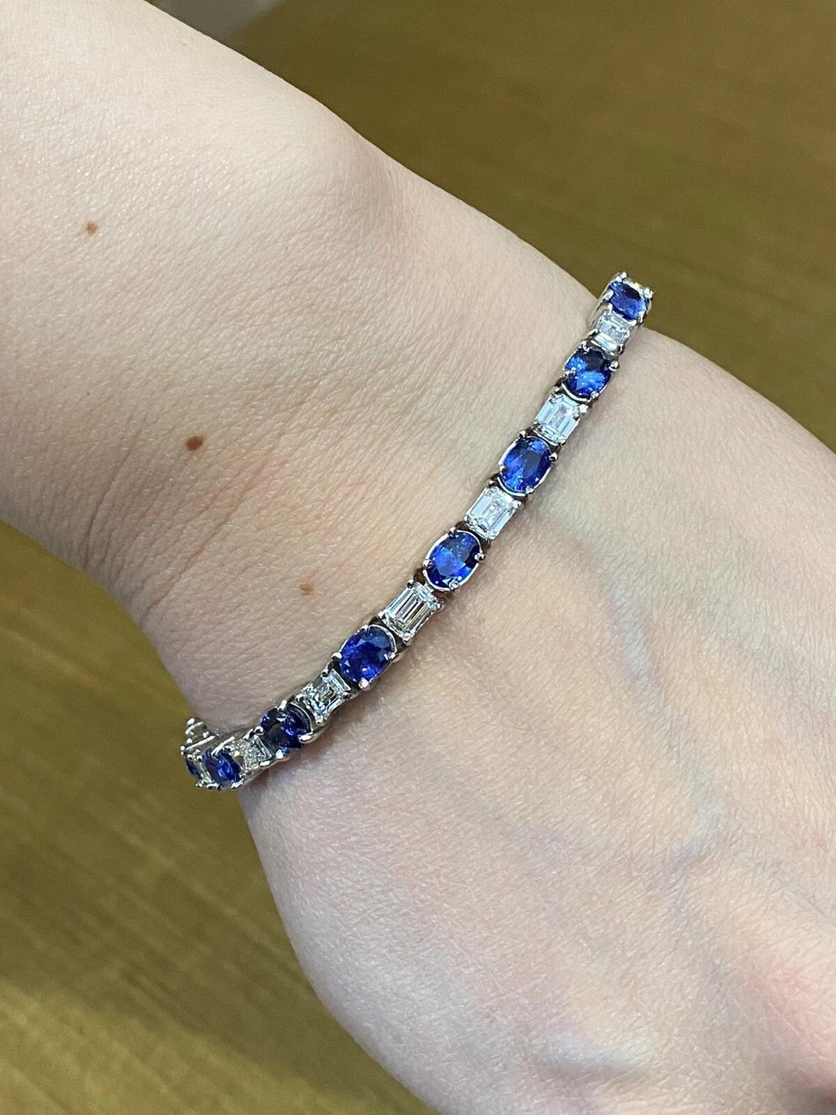 Bracciale con linea di zaffiri e diamanti in platino In condizioni ottime in vendita a La Jolla, CA