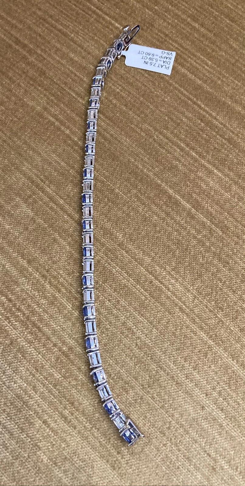 Bracciale con linea di zaffiri e diamanti in platino in vendita 1