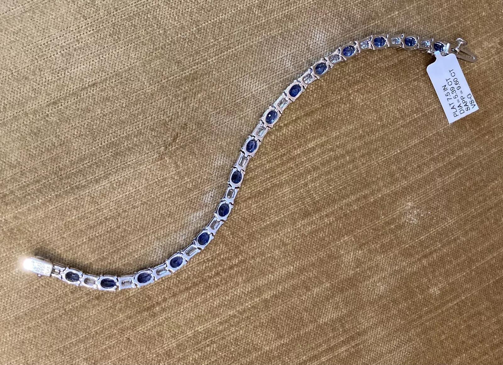 Bracciale con linea di zaffiri e diamanti in platino in vendita 2