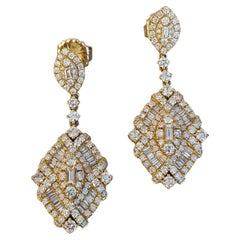 Mixed cut Diamond Dangle Drop Earrings in 14k Yellow Gold