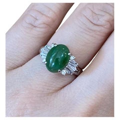 GIA Certified 2.79ct Untreated Oval Jadeite Jade & Diamond Ring