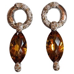 Adamas Citrine and Diamond Drop Earrings in 18k White Gold