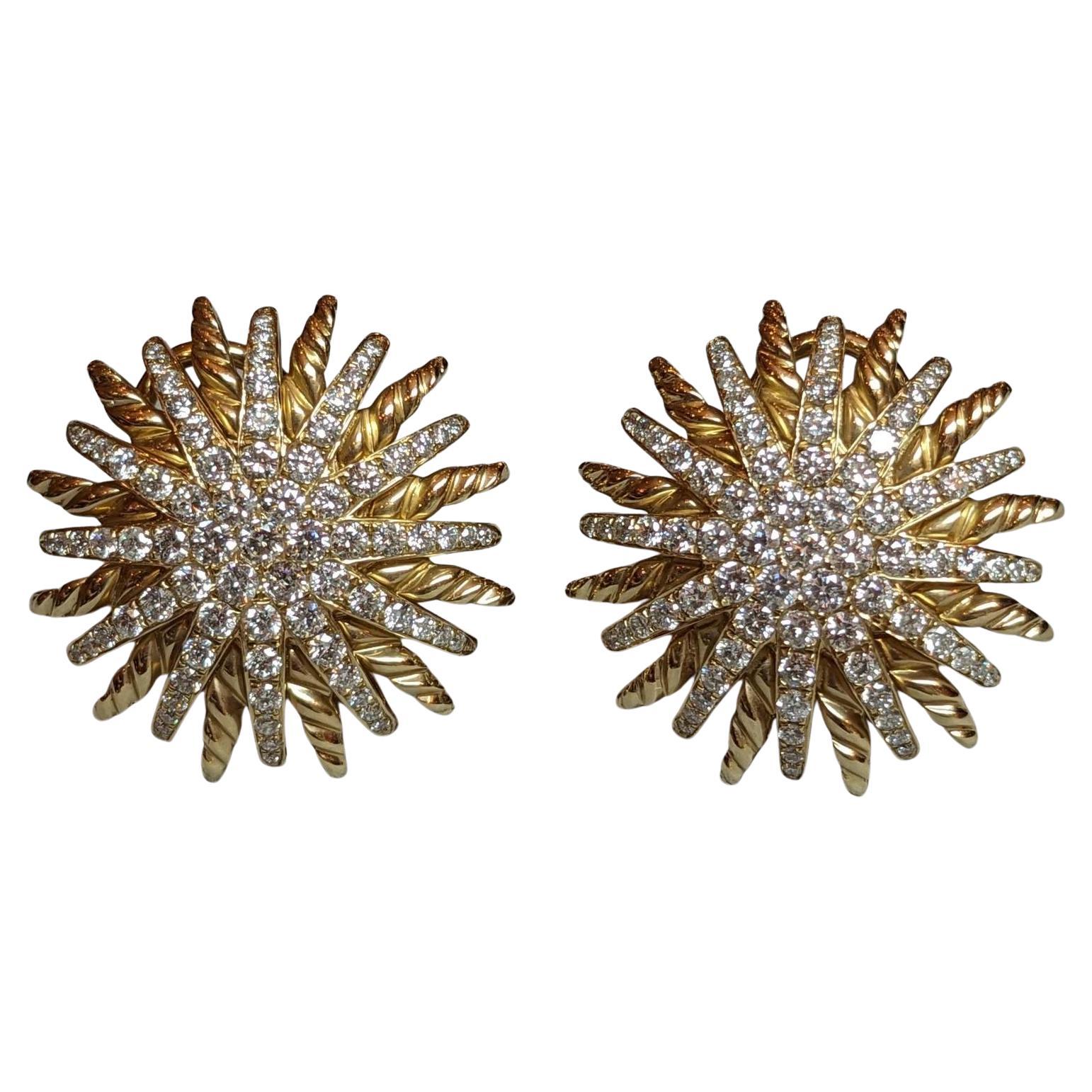 Orecchini a stella con diamanti naturali, 1,75 carati in oro giallo 14k