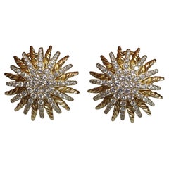 Natural Diamond Starburst Earrings, 1.75ct in 14k Yellow Gold