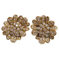 Natural Diamond Flower Cluster Earrings in 18k Yellow Gold