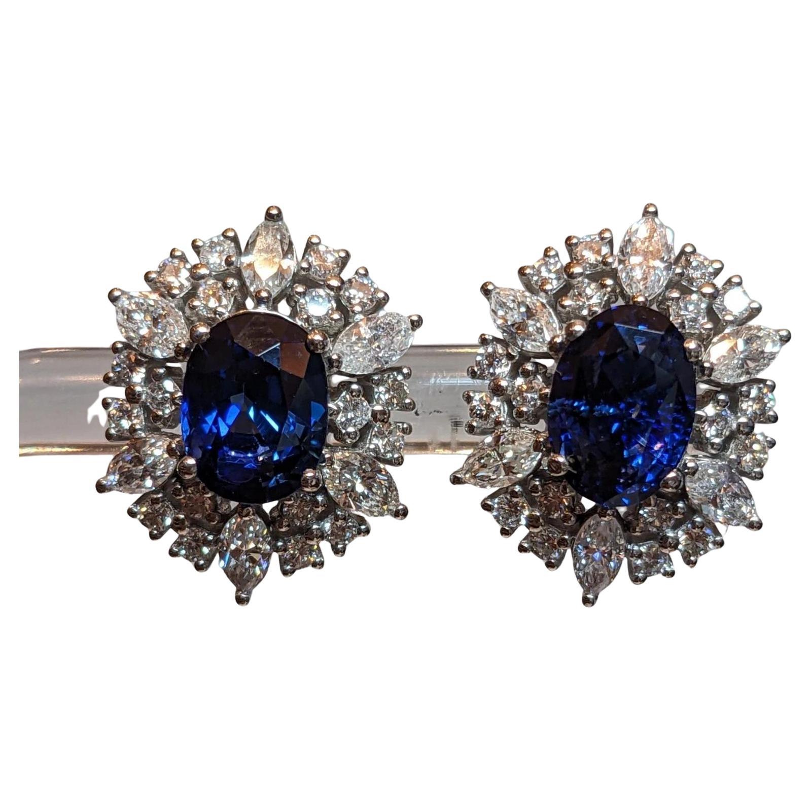 4.06 cttw Sapphire and Diamond Stud Earrings in Platinum & 14k White Gold