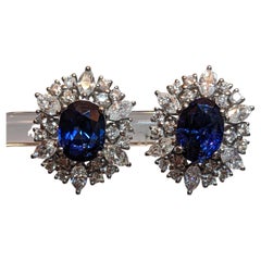 4.06 cttw Sapphire and Diamond Stud Earrings in Platinum & 14k White Gold
