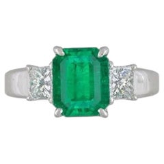 GIA 2.09 ct Colombian Emerald and Diamond Three Stone Ring in Platinum