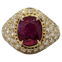 AGL Unheated 3.01 ct Natural Red Ruby in Diamond 18k Yellow Gold Ring