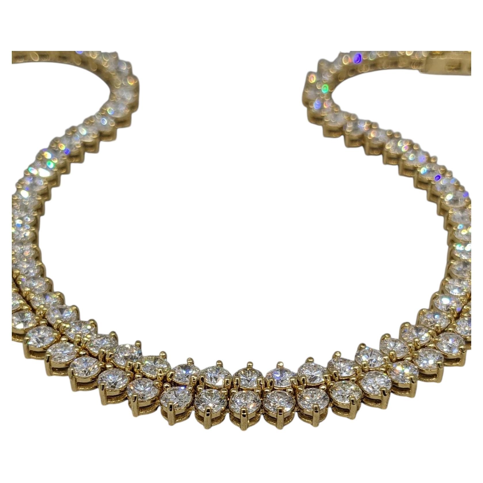 Natural Diamond Tennis Necklace 14.96ctw in 18k Yellow Gold, 16.5"