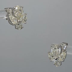 GIA Certified 3.83ct Round & Pear Diamond Cluster Earrings in 18k Gold