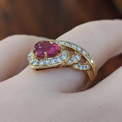 Heart-Shaped 1.40ct Natural Ruby and Diamond Ring in 18k Yellow Gold