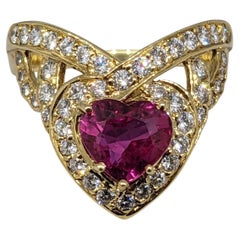 Heart-Shaped 1.40ct Natural Ruby and Diamond Ring in 18k Yellow Gold
