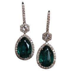 17.22ct Pear Emerald Drop Earrings with Diamonds in 18k White Gold