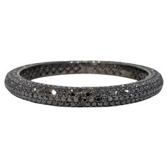 Natural Black Diamond Pavé Bangle Bracelet, 17.70ctw in 18k Gold