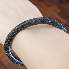 Natural Black Diamond Pavé Bangle Bracelet, 17.70ctw in 18k Gold