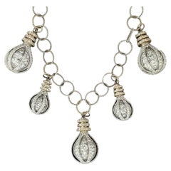Diamond Hanging Lightbulb Charm Necklace in 18k White and Yellow Gold