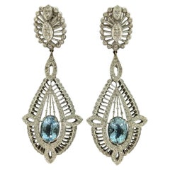 Doris Panos 18k White Gold Aquamarine Diamond Drop Earrings