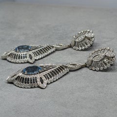 Doris Panos 18k White Gold Aquamarine Diamond Drop Earrings