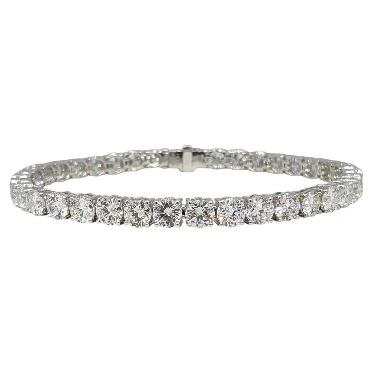 Natural Round Diamond Tennis Bracelet 13.00 ctw in 18k White Gold & Platinum