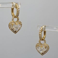 Round & Fancy Cut Diamond Heart Earrings 2.10 ctw in 18k Yellow Gold