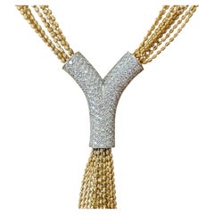 Multistrand Pave Diamond Y Drop Tassel Necklace in 18k Yellow Gold